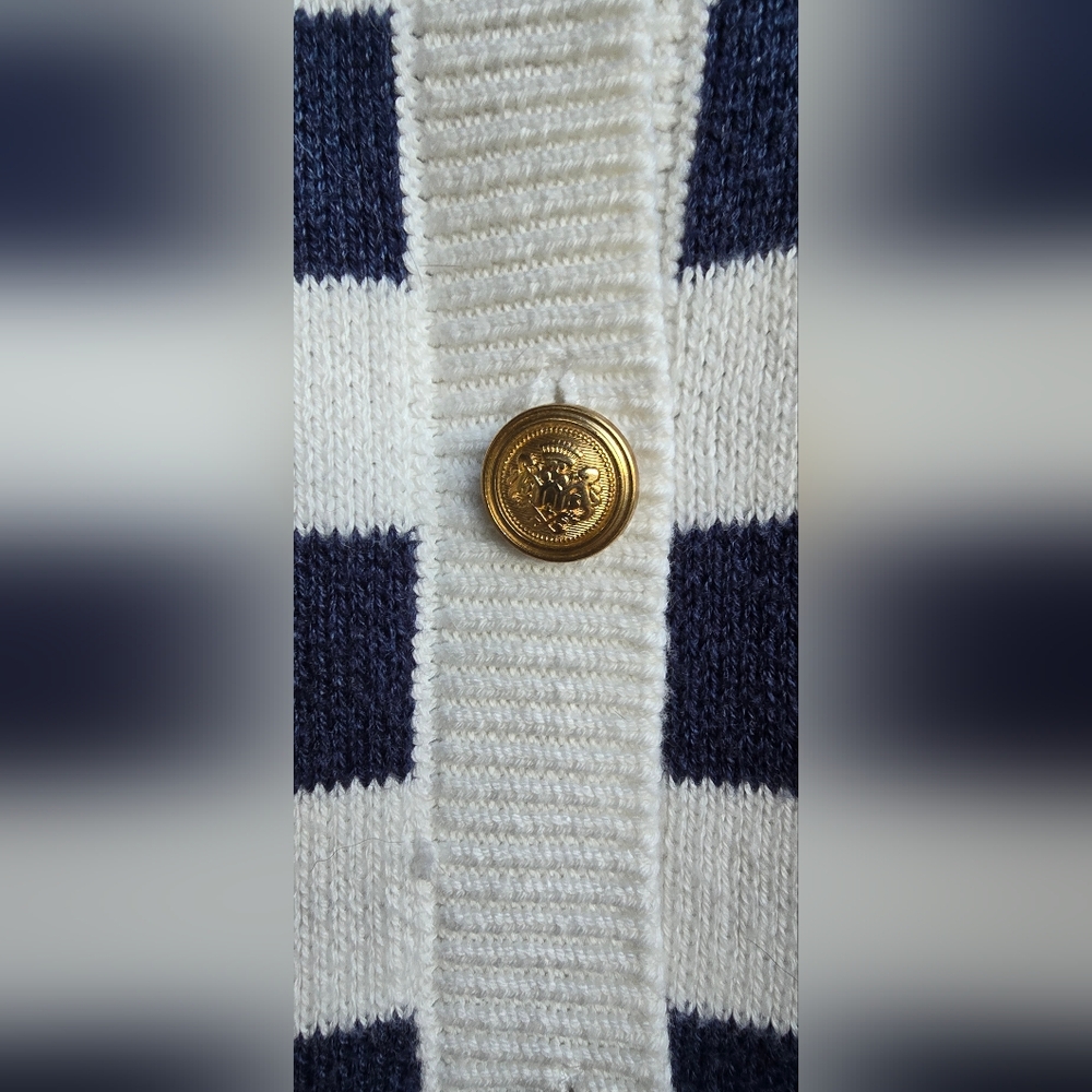 American Eagle Nautical Preppy Classic Navy & White Striped Cardigan Size M - Picture 2 of 3